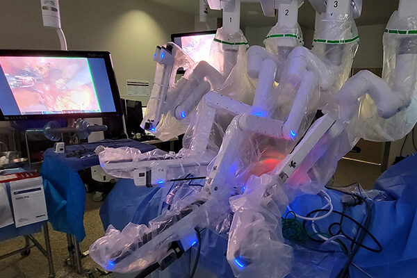Davinci Xi Robot docked for robotic general surgery procedure